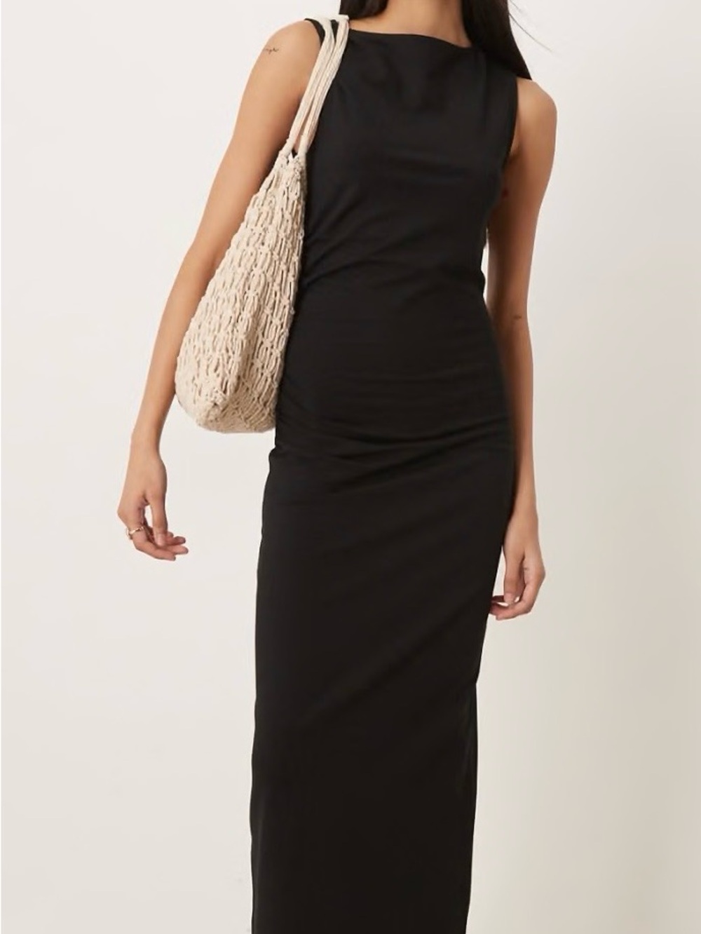ASOS Black Side Ruched Midi Dress